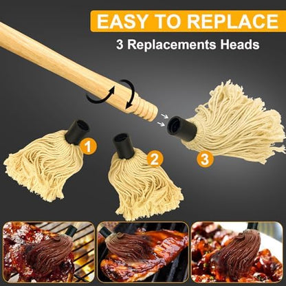 Walfos BBQ Mop Brushes for Sauce, Grilling Basting Mop Wooden Long Handle - Image 6