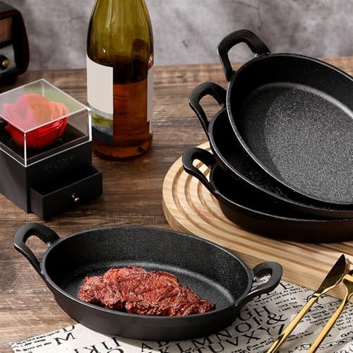 Mifoci 8 Pack Mini Cast Iron Skillet, 8.5" x 6.1" Oval Sizzling Steak Plate Pan - Image 3