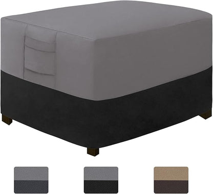 Easy-Going Outdoor Ottoman Cover, Waterproof Patio Ottoman Cover, Heavy Duty Outdoor Furniture Cover with Padded Handles (28"x22"x17", Gray/Black)