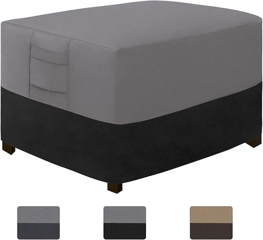 Easy-Going Outdoor Ottoman Cover, Waterproof Patio Ottoman Cover, Heavy Duty Outdoor Furniture Cover with Padded Handles (28"x22"x17", Gray/Black)