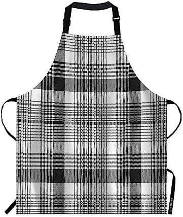 EKOBLA Tartan Pattern Aprons Gingham Plaid Square Monochrome Grid Stripe Black by EKOBLA