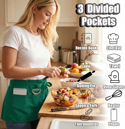 TOSHE Waist Apron 3 Pockets Waterdrop Resistant Cotton Server - Image 2