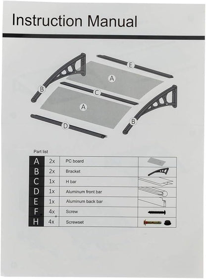 Simply-Me 40" x 40" Door Window Awning Polycarbonate Cover Front Door Outdoor Patio Awning Canopy UV Rain Snow Protection Hollow Sheet (Silver & Gray Bracket)