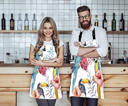 EKOBLA Bird Aprons Watercolor Flower Print Animal Parrot Branches Beautiful - Image 4