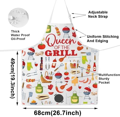 WZMPA Queen Of The Grill Kitchen Apron Queen Griller Gift Queen BBQ Adjustable - Image 2