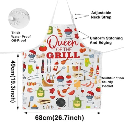 WZMPA Queen Of The Grill Kitchen Apron Queen Griller Gift Queen BBQ Adjustable - Image 2