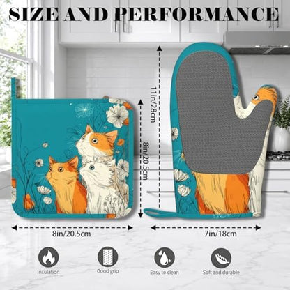 Cute Cat Kitten Oven Mitts and Pot Holders Sets Non-Slip Silicone Surface - Image 2
