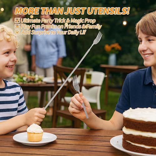 2 PCS Extendable Fork and Spoon Set, 8.7 to 25.4 Inch Expandable fork prank - Image 5