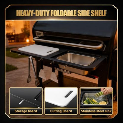QuliMetal Folding Front Shelf for Weber Searwood XL 600/Smoque XL - Image 6