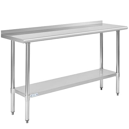 Hally Stainless Steel Table for Prep & Work 18 x 60 Inches, NSF Commercial Heavy Duty Table with Undershelf and Backsplash for Restaurant, Home and Hotel