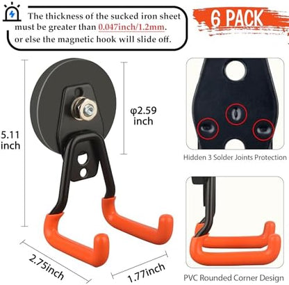 ULIBERMAGNET Pro-Mag Upgraded Heavy Duty Magnetic Garage Hooks, 6 Pack Strong - Image 2