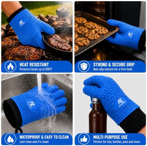 Silicone Oven Gloves, 500°F Heat Resistant, w/2 Trivets - Image 5