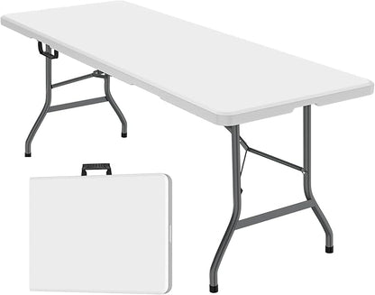FWTI Deal Folding Table 6ft, Heavy Duty Portable, Built in Carrying Handle & Alloy Steel Legs for Party, Dining, Wedding, Events, Picnic, Indoor, Outdoor, Camping, Utility, White