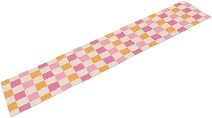 Pink Checkered Table Runner, Vintage 70s Abstract Cute Modern Hippie Table Runner for Party Kitchen Dining Home Outdoor 13x120in