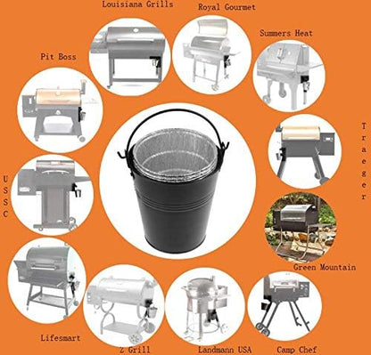 Drip Grease Bucket and 12-Pack Liners for Traeger 20/22/34 Series, Pit Boss etc Pellet Grill Smoker (Black 12)