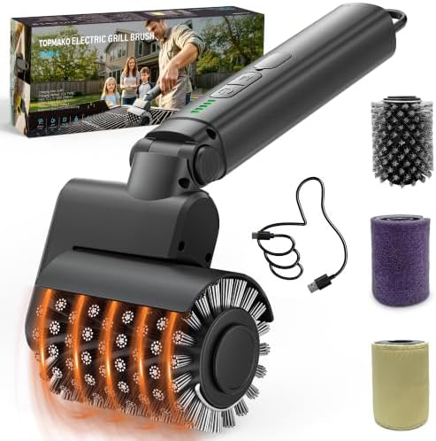 Electric Grill Brush for Outdoor, Cordless BBQ Cleaner Rechargeable by Topmako