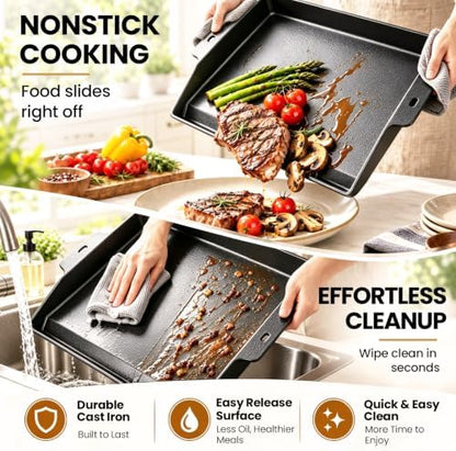 QuliMetal 17" x 13" Pre-Seasoned Cast Iron Grill Griddle - Image 5