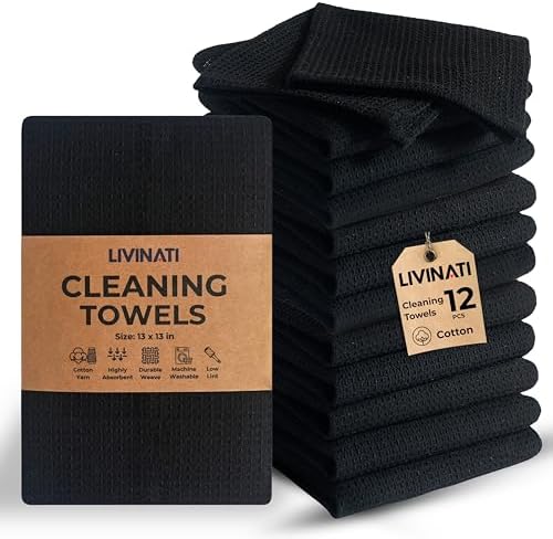 Black Cotton Cleaning Rags For Housekeeping by LIVINATI