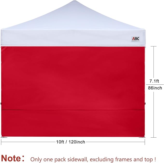ABCCANOPY Instant Canopy SunWall 10x10 FT, 1 Pack Sidewall Only, No Frame or Top, Red