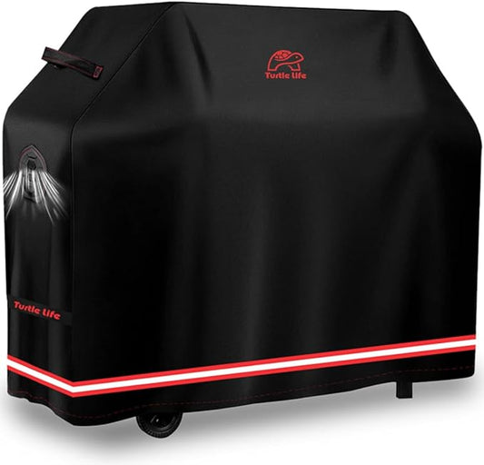 Turtle Life BBQ Grill Cover, 60 Inch Heavy Duty Waterproof 3-4 Burner Barbecue Gas Grill Covers for Weber Genesis Char-Broil Nexgrill Deluxe, Black