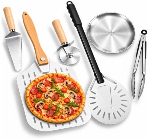 6-Piece Pizza Oven Accessories Kit: 9" Perforated Peel w/Long Handle, Tongs & by weiwei
