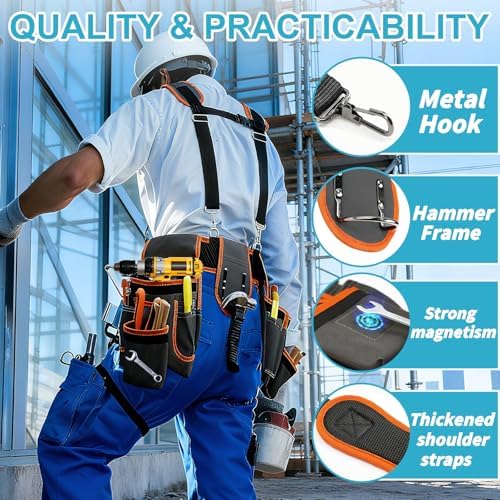 Tool Belt，Tool Belts for Men，Electrician/Carpenter Tool Belt Suspenders，Comes - Image 4