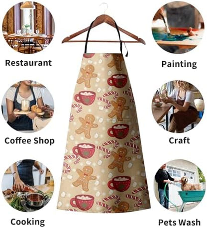 Christmas Apron with Pocket Gingerbread Men and Candy Cane Aprons with Long - Image 3
