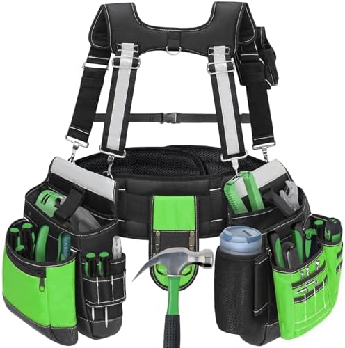 Tool Belt with Suspenders for Men, Heavy Duty Construction Tool Belt with 32 by TooCust