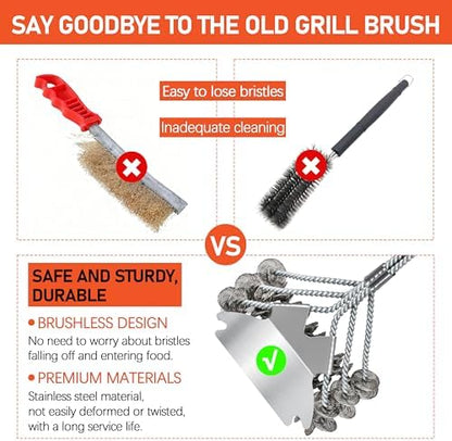 18" BBQ Grill Brush with Wide Scraper - Image 4