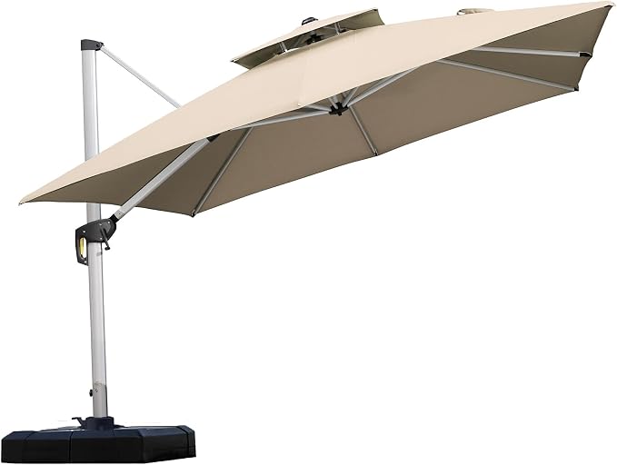 PURPLE LEAF Cantilever Patio Umbrellas 10' x 10' Square Double Top, 3-Yr by PURPLELEAF