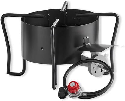 Portable Gas Stove with Hose Guard, Steel Heavy Duty Single Burner Outdoor Patio Stove, Tank Cooker Perfect for Deep Frying or Steaming, Turkey Fry, Catered Events, Camping, Range - 210,000 BTU