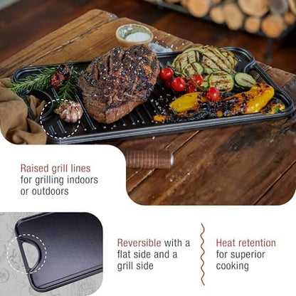 Victoria Rectangular Cast Iron Griddle. Double Burner Griddle, Reversible - Image 6