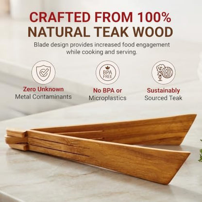 Air Teak Tongs Premium Teakwood Kitchen Tongs – Fold-Flat Wooden Cooking Tongs - Image 2