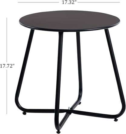HollyHOME Round Metal Side Table, Rust-Resistant Patio Small Plant Stand, Outdoor 17.32'' Portable End Table for Balconies, Gardens, Living Rooms and Bedrooms, Black
