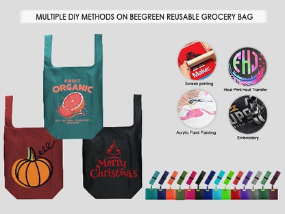 BeeGreen Marrs Reusable Grocery Bags Wholesale Marrs Green Reusable Kitchen Bags Bulk Foldable-Machine Washable with Zipper Storage Pouch 20 Packs