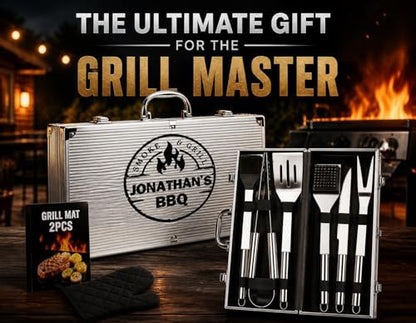 Personalized BBQ Grill Set for Men – Custom Engraved 10pc Stainless Steel Tools - Image 2