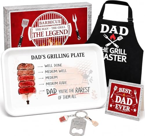 BBQ Grill Gift Set for Dad, Grilling Platter, Card & Keychain by OBUSATT