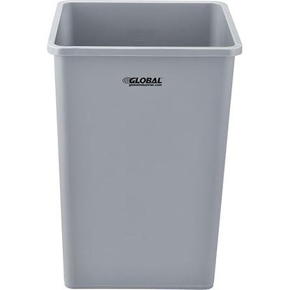 Global Industrial Square Plastic Garbage Can, 35 Gallon Capacity, Indoor/Outdoor Rated, 19-1/2"W x 19-1/2"D x 27-4/5"H, Utility Trash Can, No Lid, Gray