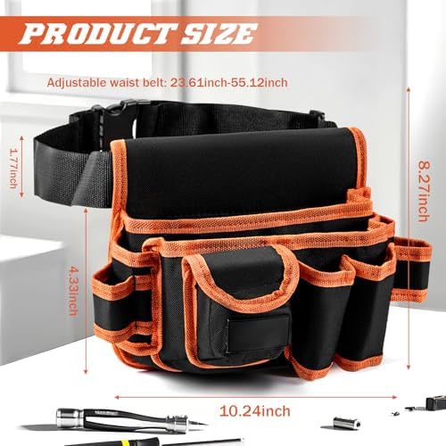 Ultra-Thick Men's Tool Belts Fits Waist 31”to 52” Adjustable Oxford Work Pouch - Image 2