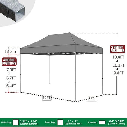 Eurmax USA 8'x12' Pop Up Canopy Tent Commercial Instant Canopies with Heavy Duty Roller Bag,Bonus 4 Sand Weights Bags (Khaki)