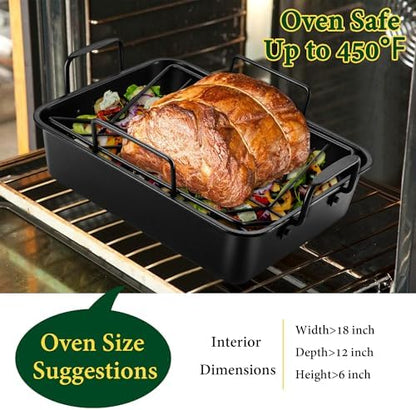 E-far Roasting Pan with Racks, Small Stainless Steel Turkey Roaster with - Image 4