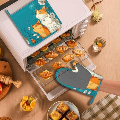 Cute Cat Kitten Oven Mitts and Pot Holders Sets Non-Slip Silicone Surface - Image 6