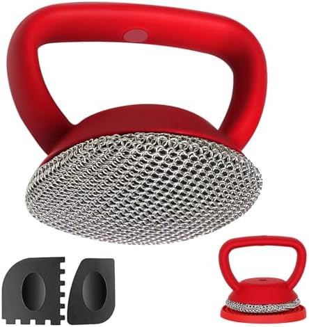 MEIXINZHI Cast Iron Cleaner, Chain Mail Scrubber & Pan Grill Scrapers - 2 in 1 by MEIXINZHI