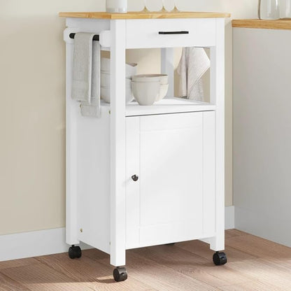 Kitchen Trolley Monza Rolling Kitchen Island Cart with Storage, Portable Dining Room Serving Utility Carts, White 18.9" x 15.7" x 35.4" Solid Wood Pine KH73A