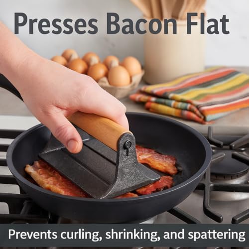HIC Kitchen Bacon Press, Heavyweight Cast Iron, Rectangular - Image 4