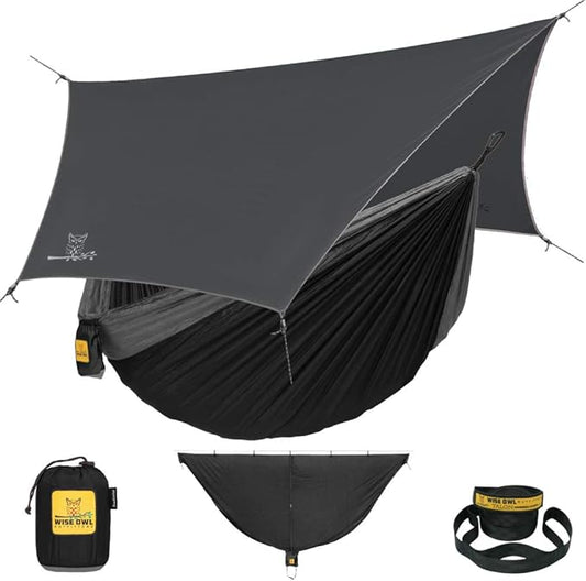 Wise Owl Outfitters Camping Hammock – 500lbs Portable Hammock with Tree Straps - Travel, Backpacking, Hiking, Outdoors Camping Gear - Single or Double