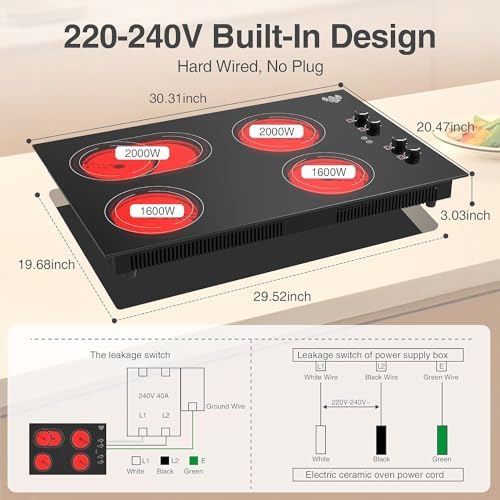 GIHETKUT 4 Burner Electric Cooktop, 7200W Built-in & Countertop 30 inch stove - Image 6