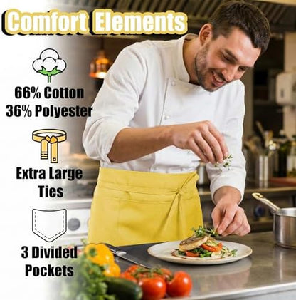 TOSHE Waist Apron 3 Pockets Waterdrop Resistant Cotton Server - Image 3
