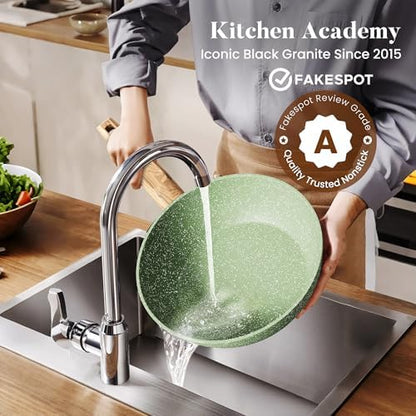 Kitchen Academy 17Pcs Green Induction Cookware Set, Nonstick Pots and Pans - Image 4