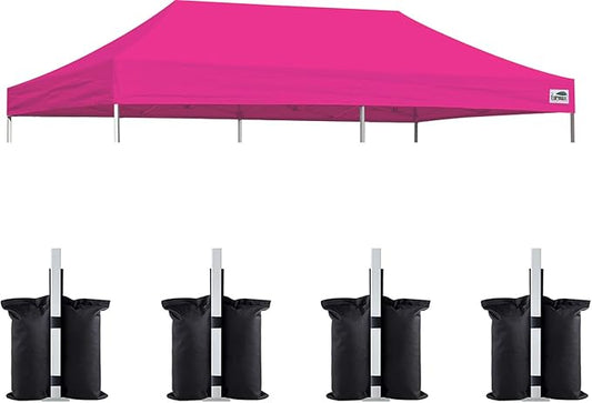 Eurmax USA 10x20 Pop Up Canopy Replacement Canopy Tent Top Cover, Instant Canopy Top Cover ONLY, Choose 30 Colors,Bonus 4PC Pack Weight Bag (10x20, Pink)